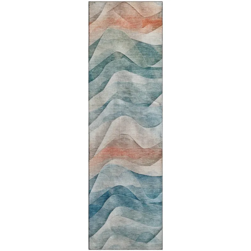 Machine Washable Indoor/Outdoor Pacifica Teal 2\'3\" x 7\'6\" Runner Rug