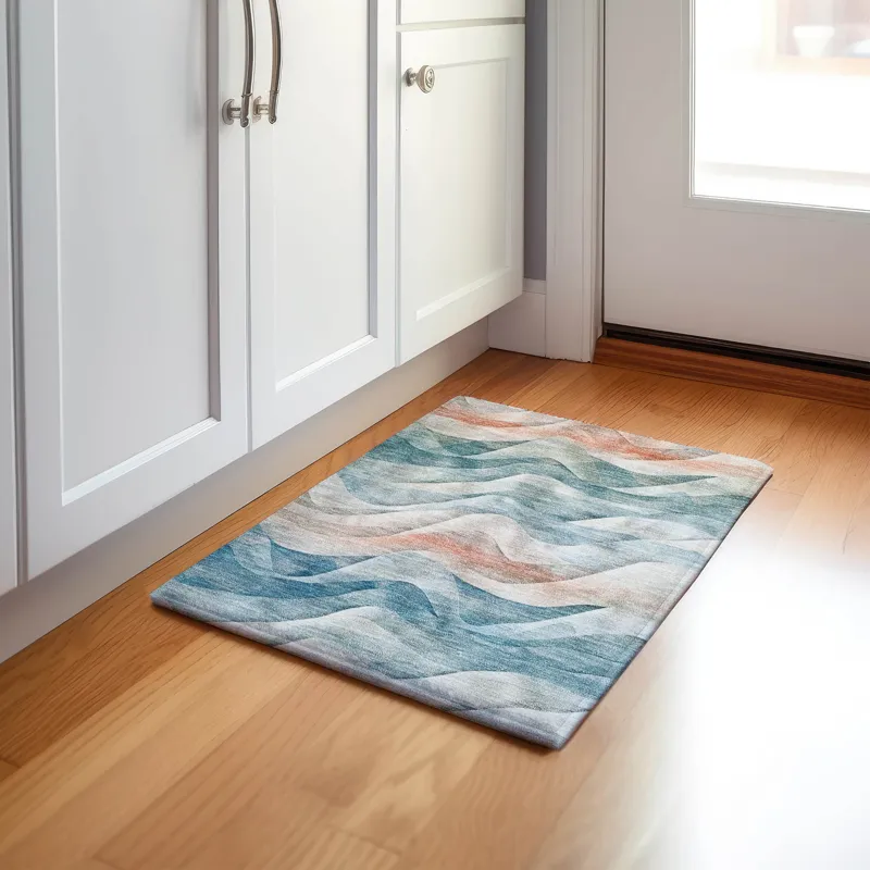 Machine Washable Indoor/Outdoor Pacifica Teal 1\'8\" x 2\'6\" Rug