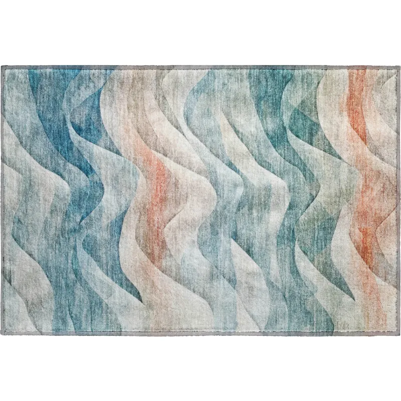 Machine Washable Indoor/Outdoor Pacifica Teal 1\'8\" x 2\'6\" Rug