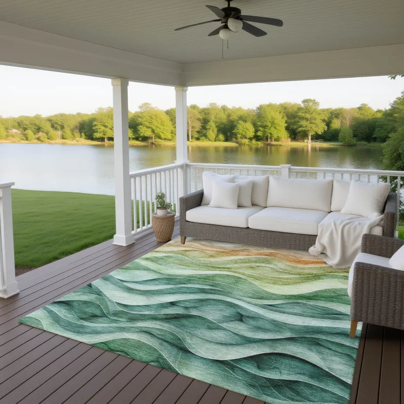 Machine Washable Indoor/Outdoor Pacifica Teal 9\' x 12\' Rug