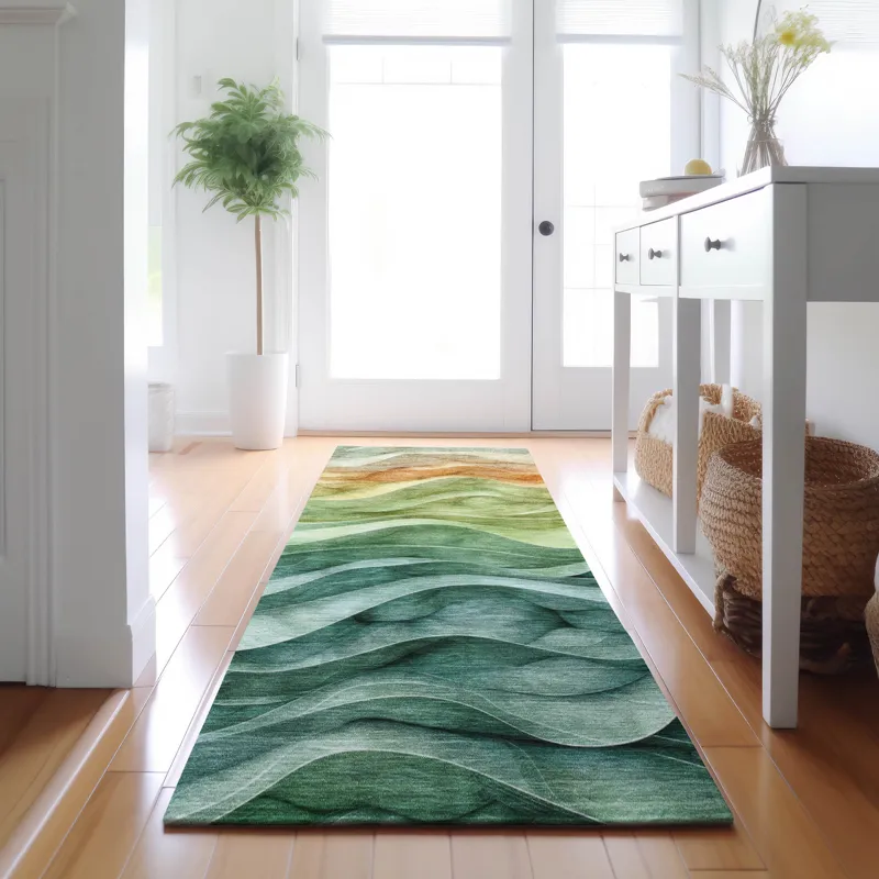Machine Washable Indoor/Outdoor Pacifica Teal 2\'3\" x 7\'6\" Runner Rug