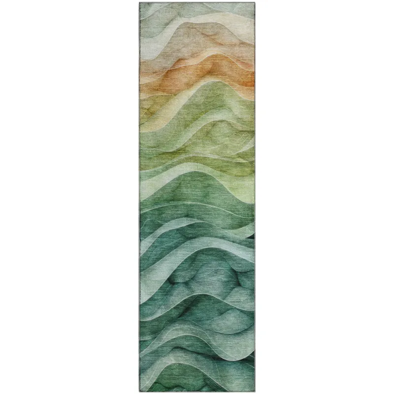 Machine Washable Indoor/Outdoor Pacifica Teal 2\'3\" x 7\'6\" Runner Rug