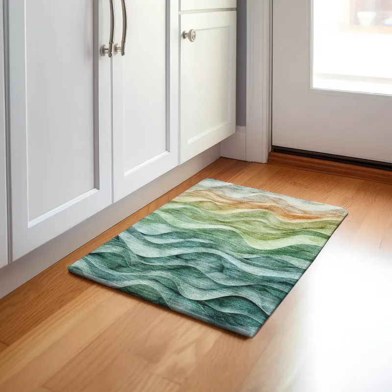 Machine Washable Indoor/Outdoor Pacifica Teal 1\'8\" x 2\'6\" Rug