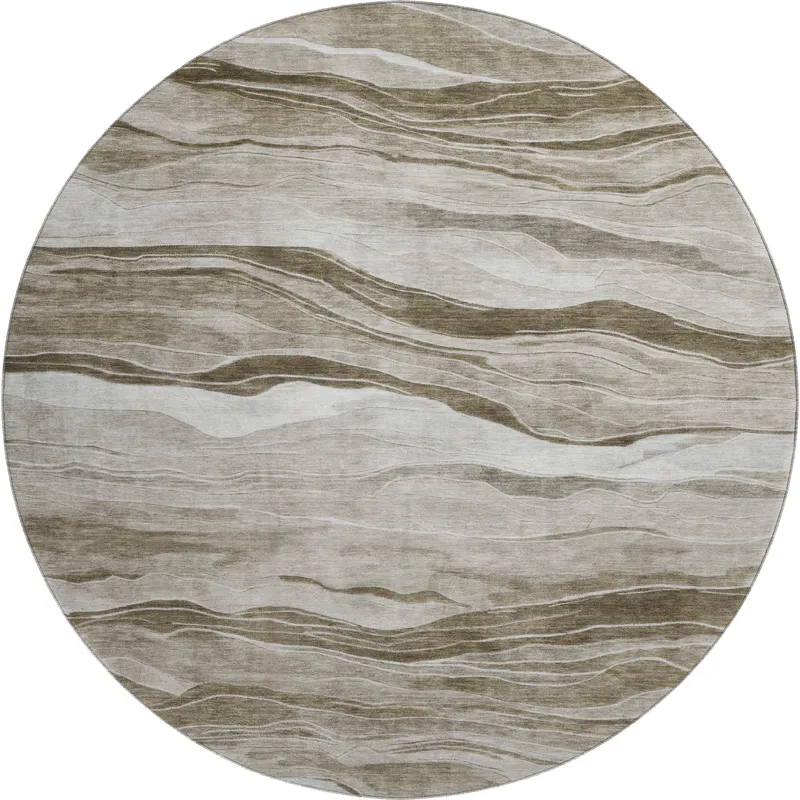 Machine Washable Indoor/Outdoor Pacifica Brown 8\' x 8\' Round Rug