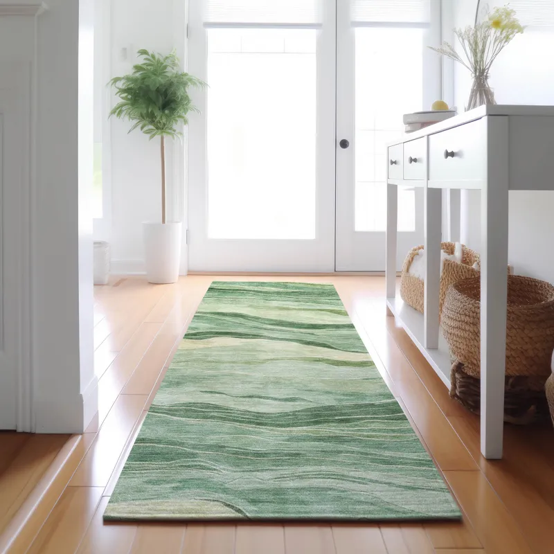 Machine Washable Indoor/Outdoor Pacifica Green 2\'3\" x 7\'6\" Runner Rug
