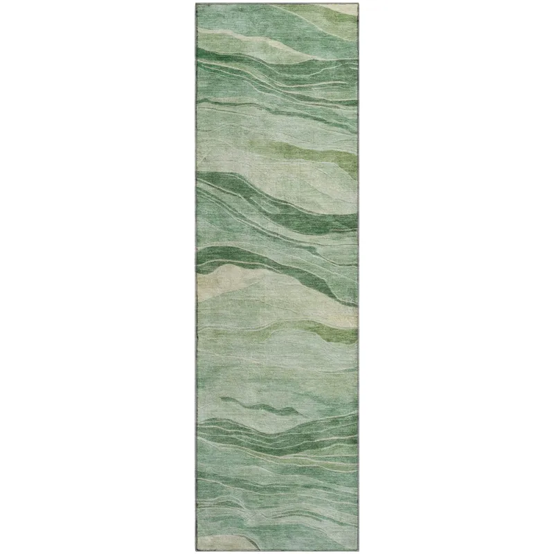 Machine Washable Indoor/Outdoor Pacifica Green 2\'3\" x 7\'6\" Runner Rug