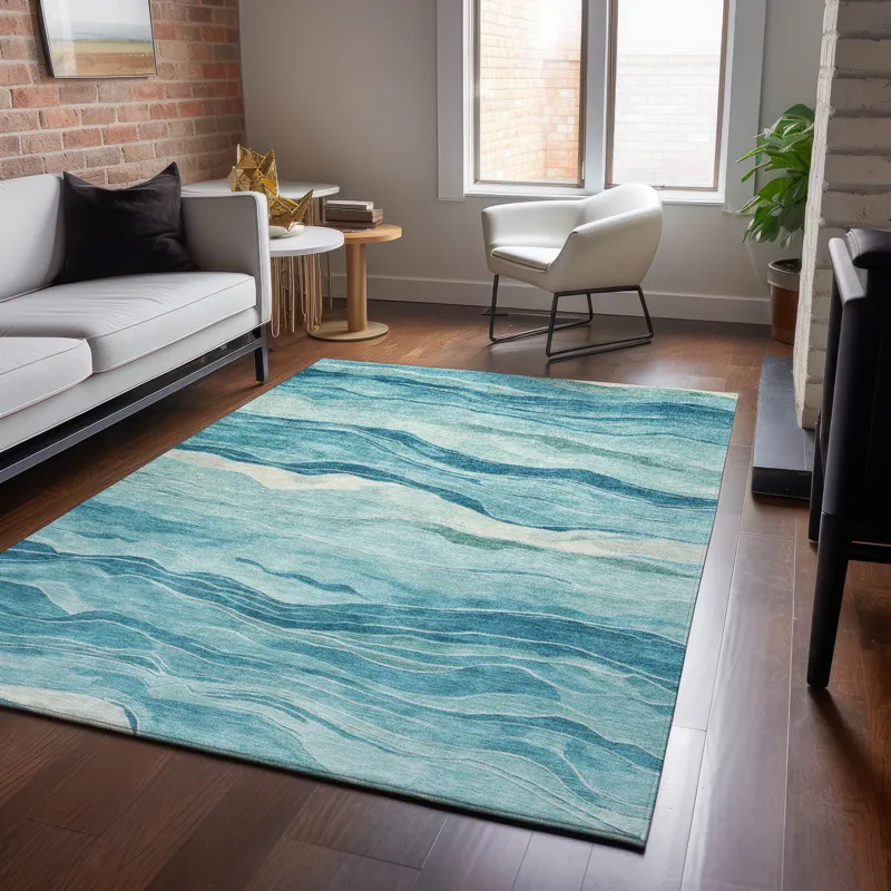 Machine Washable Indoor/Outdoor Pacifica Turquoise 5\' x 7\'6\" Rug