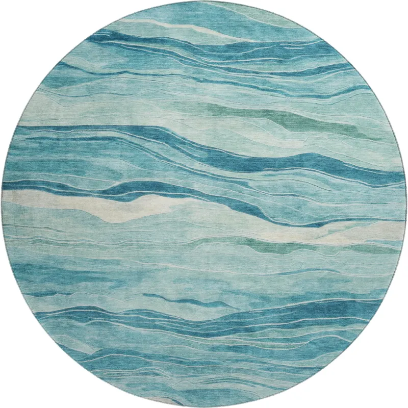 Machine Washable Indoor/Outdoor Pacifica Turquoise 8\' x 8\' Round Rug