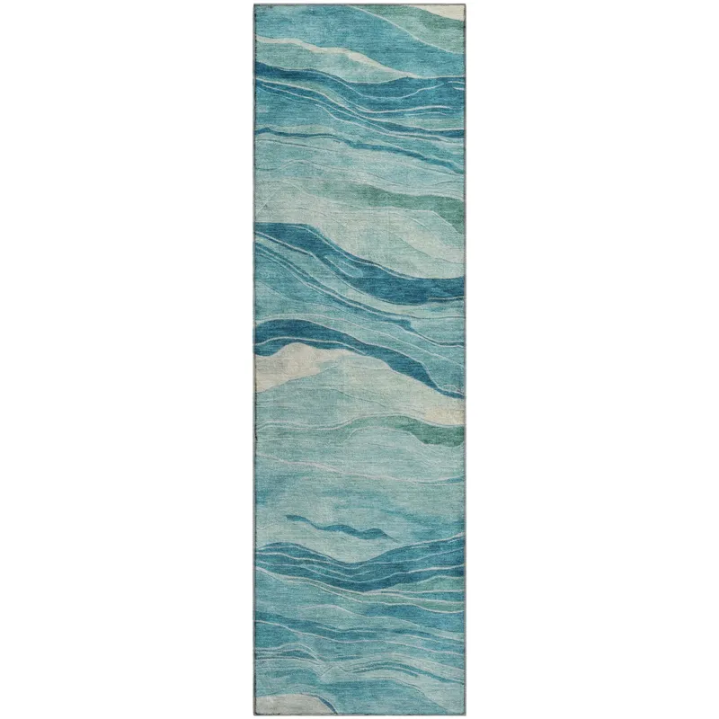 Machine Washable Indoor/Outdoor Pacifica Turquoise 2\'3\" x 7\'6\" Runner Rug