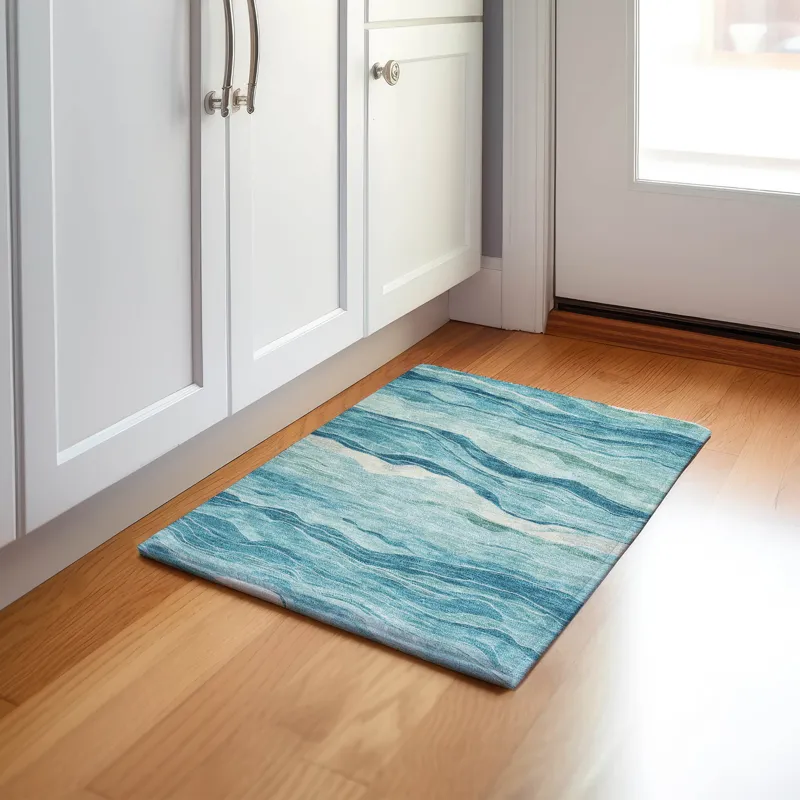 Machine Washable Indoor/Outdoor Pacifica Turquoise 1\'8\" x 2\'6\" Rug