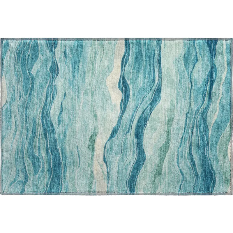 Machine Washable Indoor/Outdoor Pacifica Turquoise 1\'8\" x 2\'6\" Rug