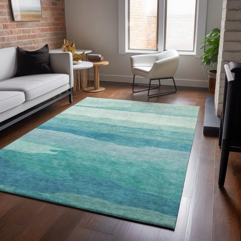 Machine Washable Indoor/Outdoor Pacifica Turquoise 9\' x 12\' Rug