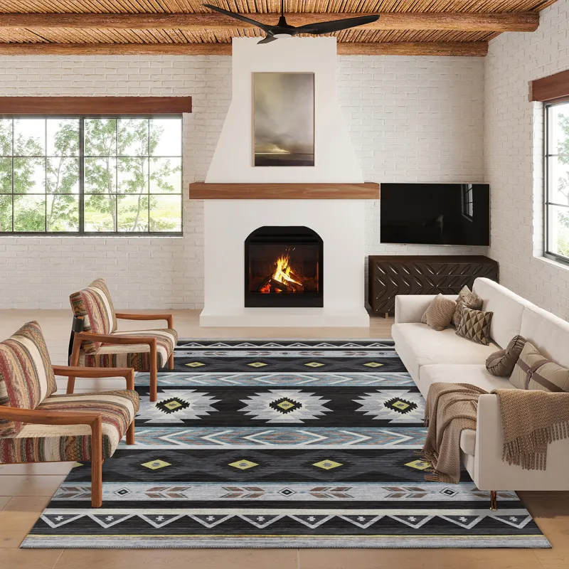 Indoor/Outdoor Phoenix Black Washable 8\' x 10\' Rug
