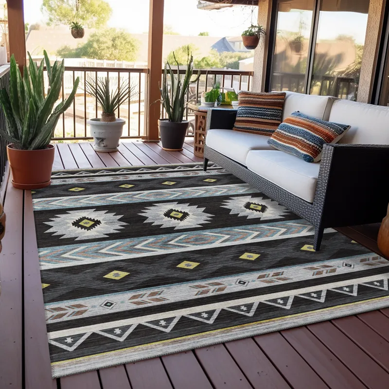 Indoor/Outdoor Phoenix Black Washable 8\' x 10\' Rug