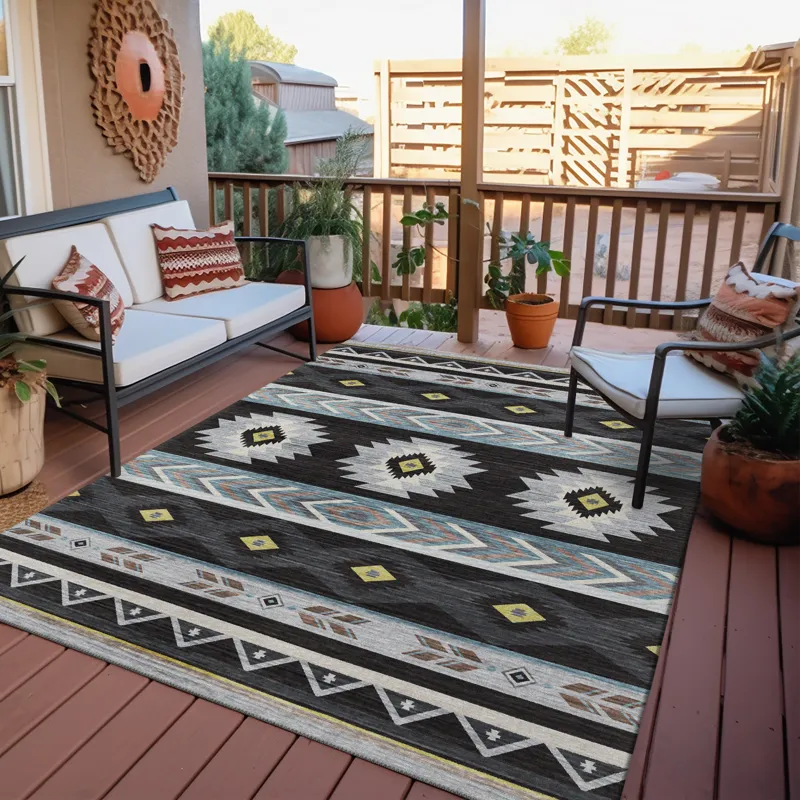 Indoor/Outdoor Phoenix Black Washable 8\' x 10\' Rug