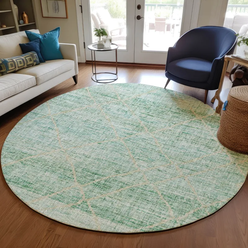 Luxury Washable Indoor/Outdoor Portico Aloe 8\' x 8\' Round Rug