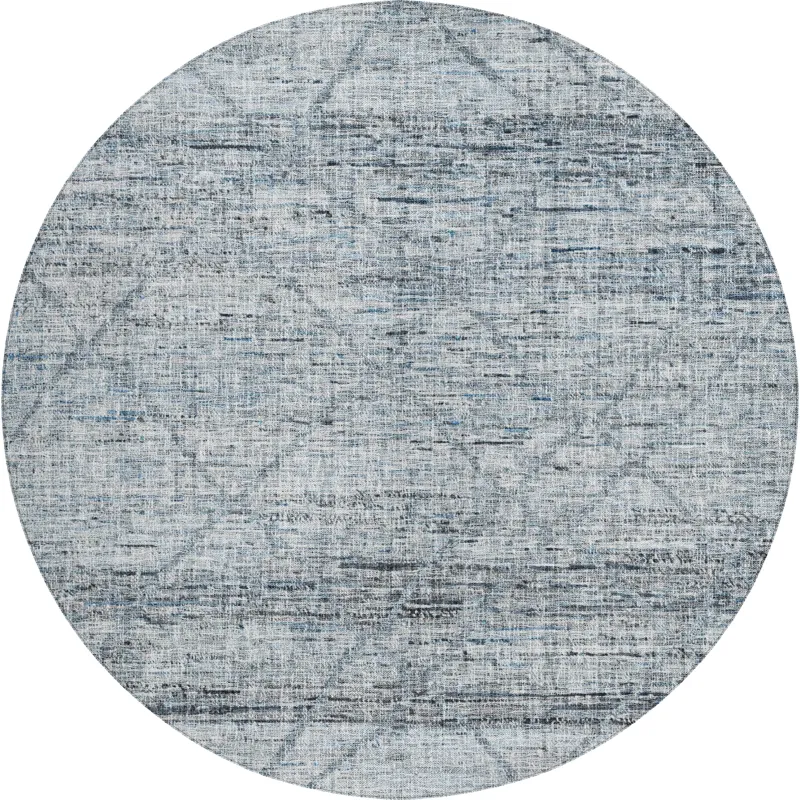 Luxury Washable Indoor/Outdoor Portico Blue 8\' x 8\' Round Rug