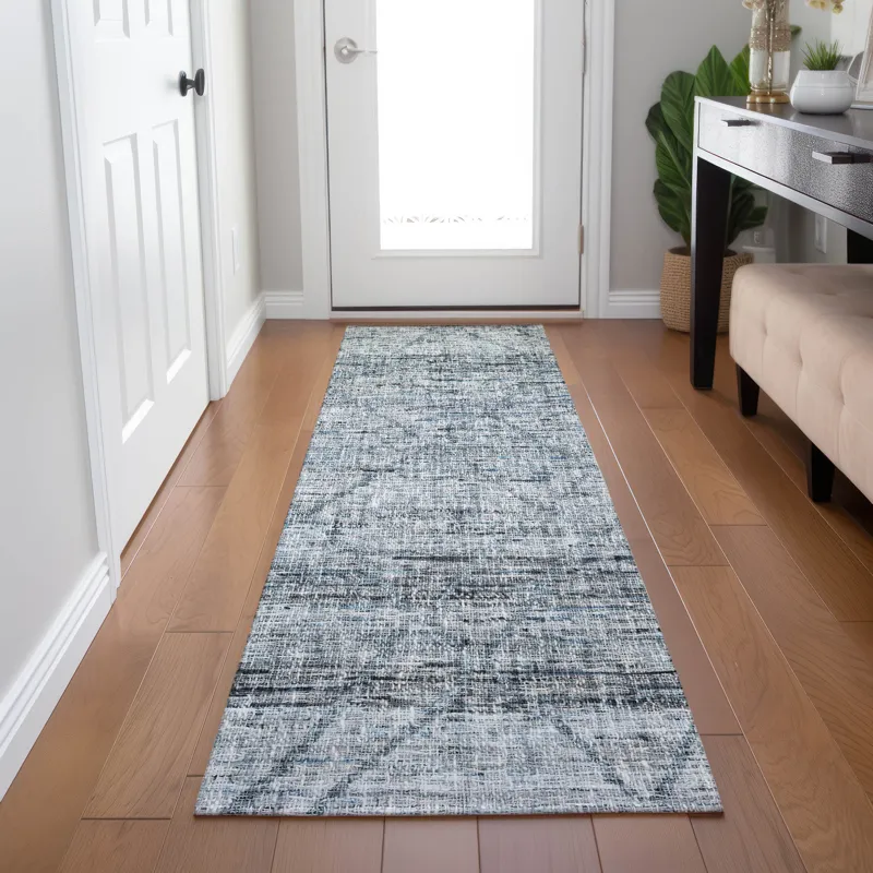 Luxury Washable Indoor/Outdoor Portico Blue 2\'3\" x 7\'6\" Runner Rug