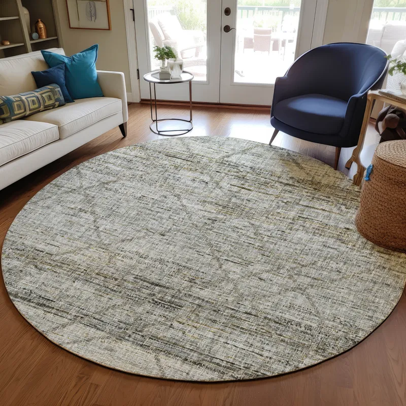 Luxury Washable Indoor/Outdoor Portico Pewter 8\' x 8\' Round Rug