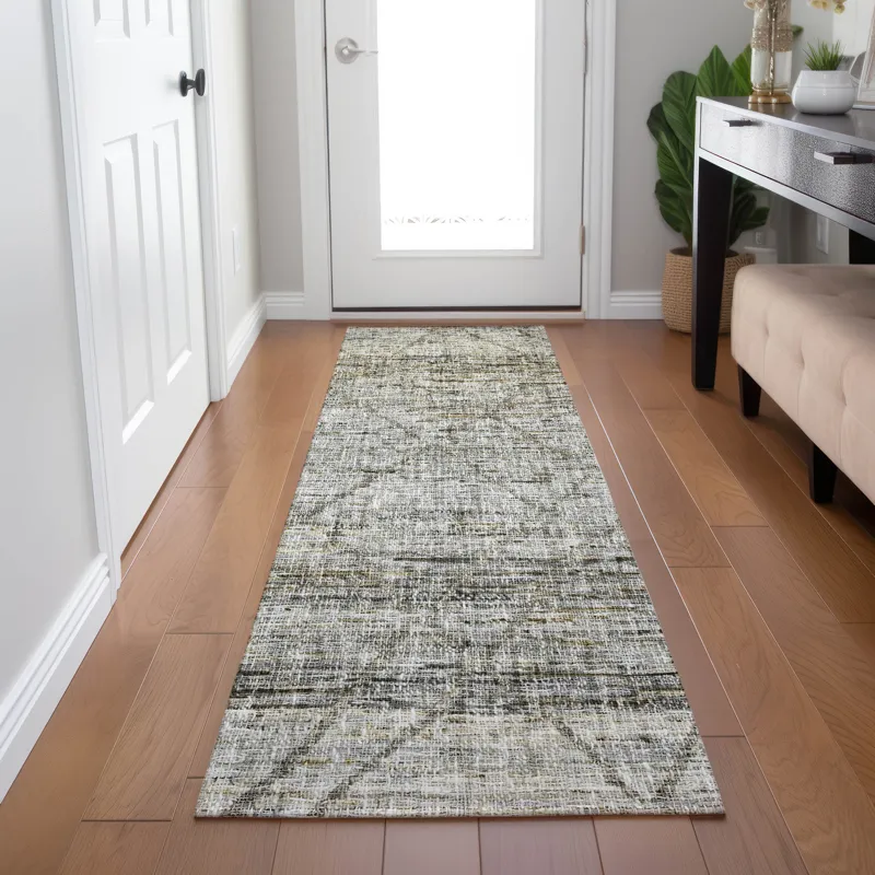 Luxury Washable Indoor/Outdoor Portico Pewter 2\'3\" x 7\'6\" Runner Rug
