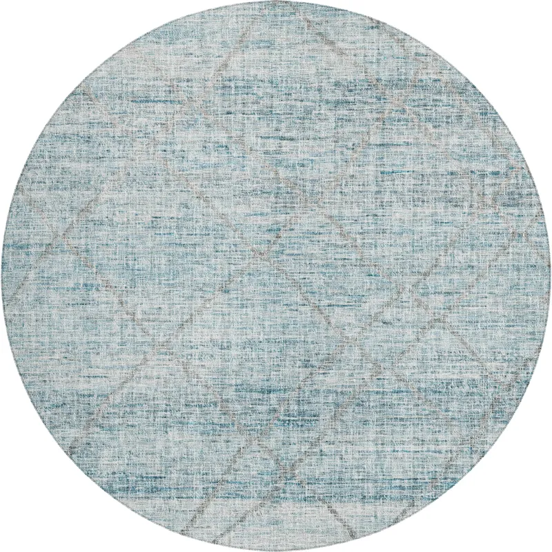 Luxury Washable Indoor/Outdoor Portico Teal 8\' x 8\' Round Rug