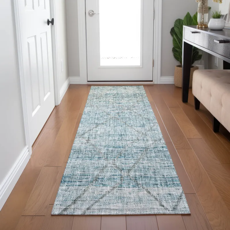 Luxury Washable Indoor/Outdoor Portico Teal 2\'3\" x 7\'6\" Runner Rug
