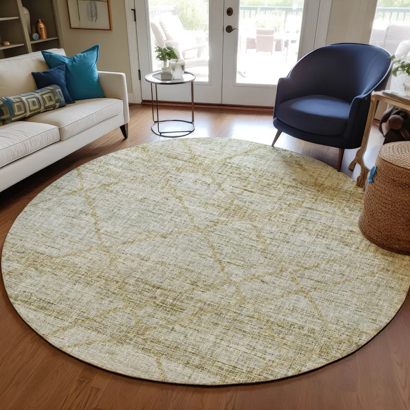 Luxury Washable Indoor/Outdoor Portico Wheat 8\' x 8\' Round Rug