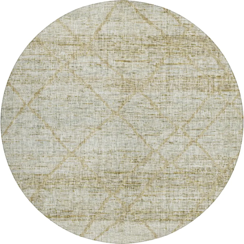 Luxury Washable Indoor/Outdoor Portico Wheat 8\' x 8\' Round Rug
