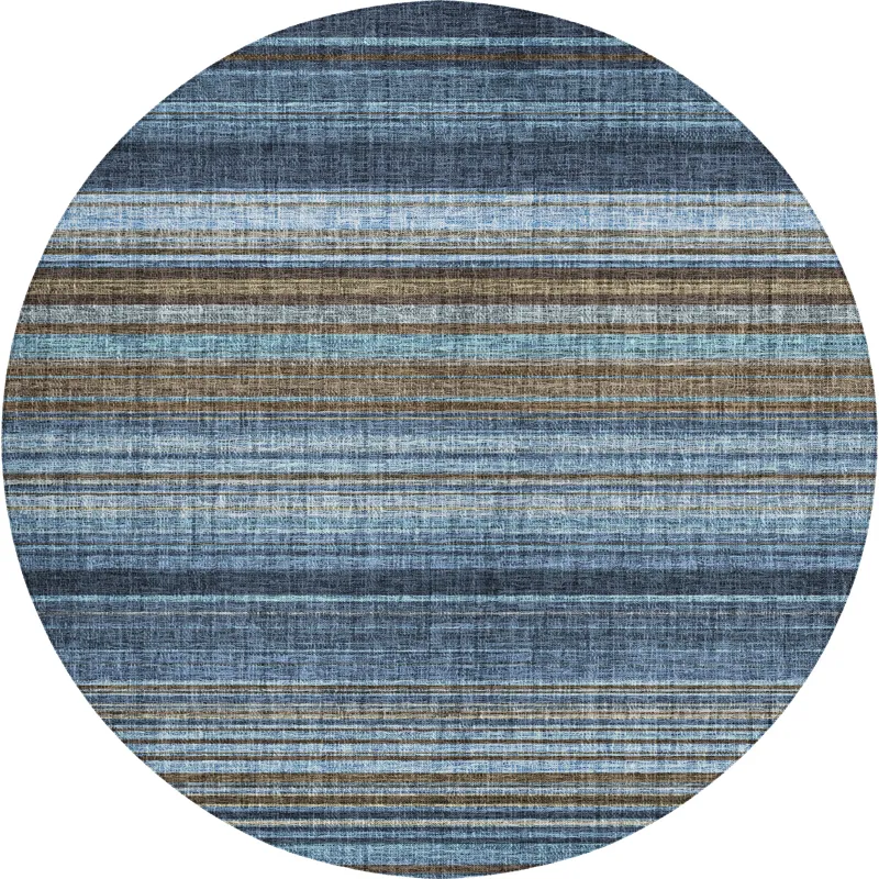 Luxury Washable Indoor/Outdoor Portico Navy 8\' x 8\' Round Rug