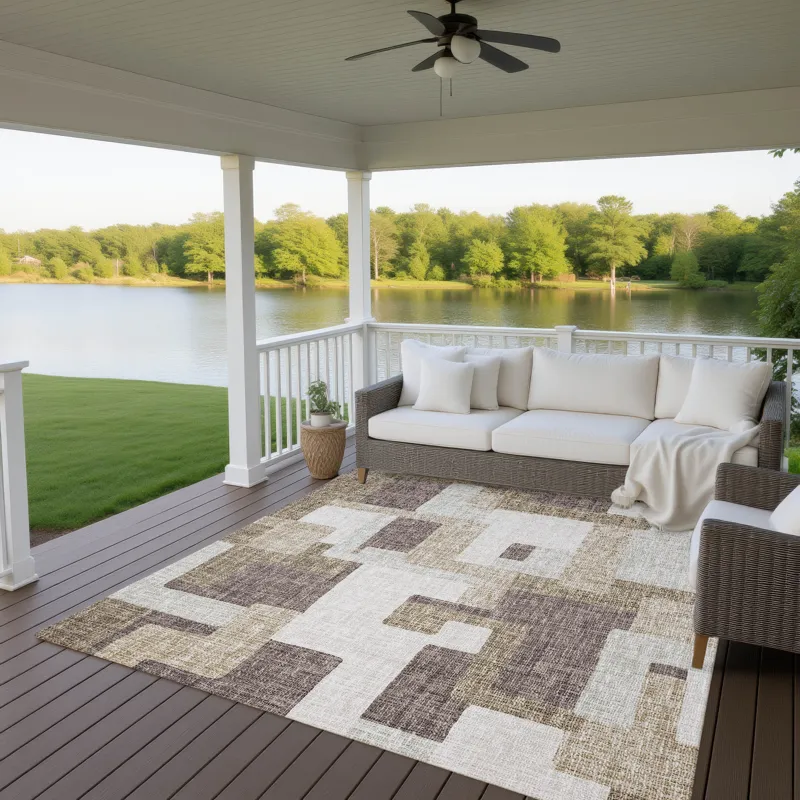 Luxury Washable Indoor/Outdoor Portico Brown 9\' x 12\' Rug
