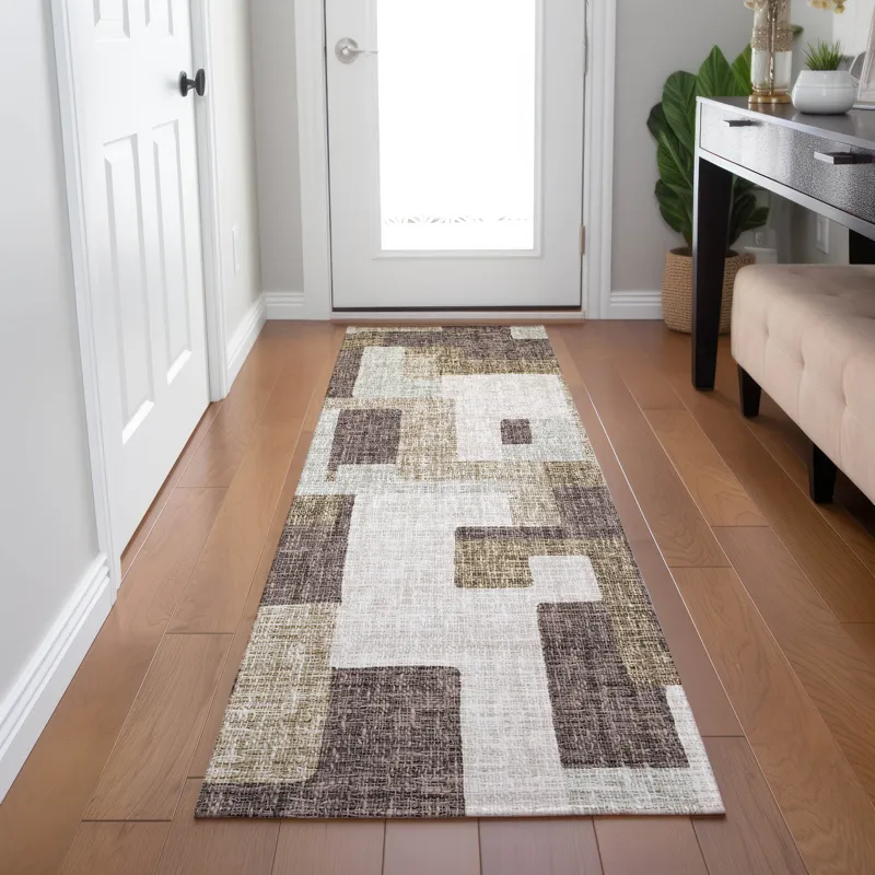 Luxury Washable Indoor/Outdoor Portico Brown 2\'3\" x 7\'6\" Runner Rug