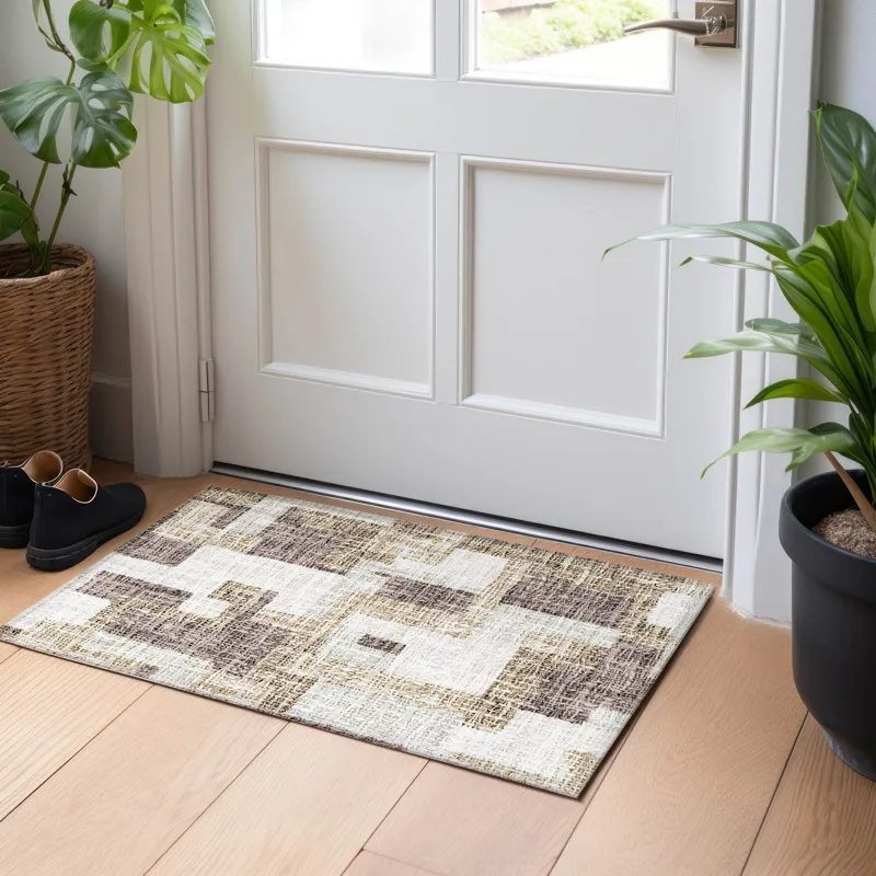 Luxury Washable Indoor/Outdoor Portico Brown 1\'8\" x 2\'6\" Rug