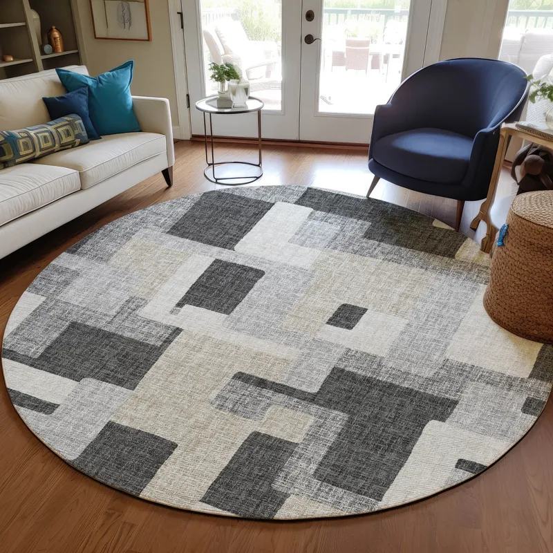 Luxury Washable Indoor/Outdoor Portico Gray 8\' x 8\' Round Rug