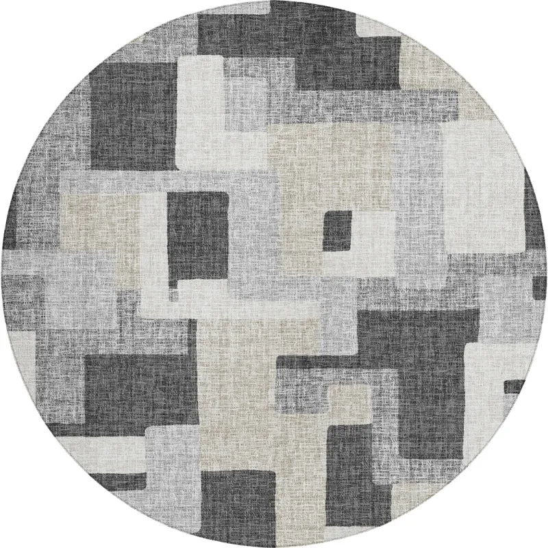 Luxury Washable Indoor/Outdoor Portico Gray 8\' x 8\' Round Rug