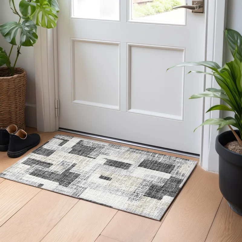 Luxury Washable Indoor/Outdoor Portico Gray 1\'8\" x 2\'6\" Rug