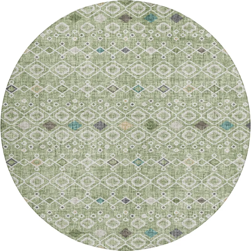 Luxury Washable Indoor/Outdoor Portico Aloe 8\' x 8\' Round Rug