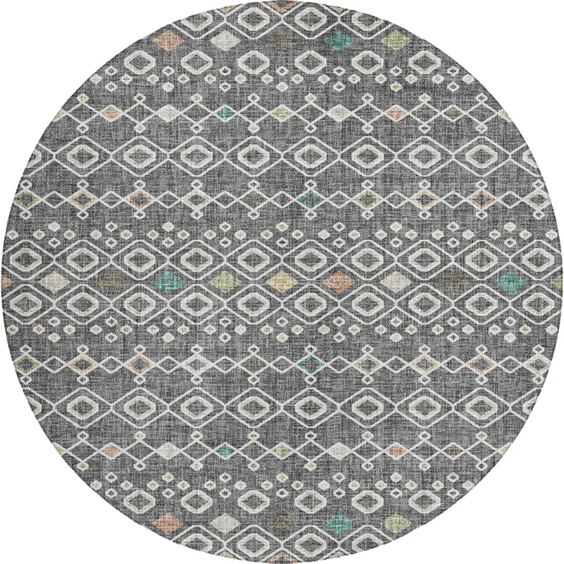 Luxury Washable Indoor/Outdoor Portico Gray 8\' x 8\' Round Rug