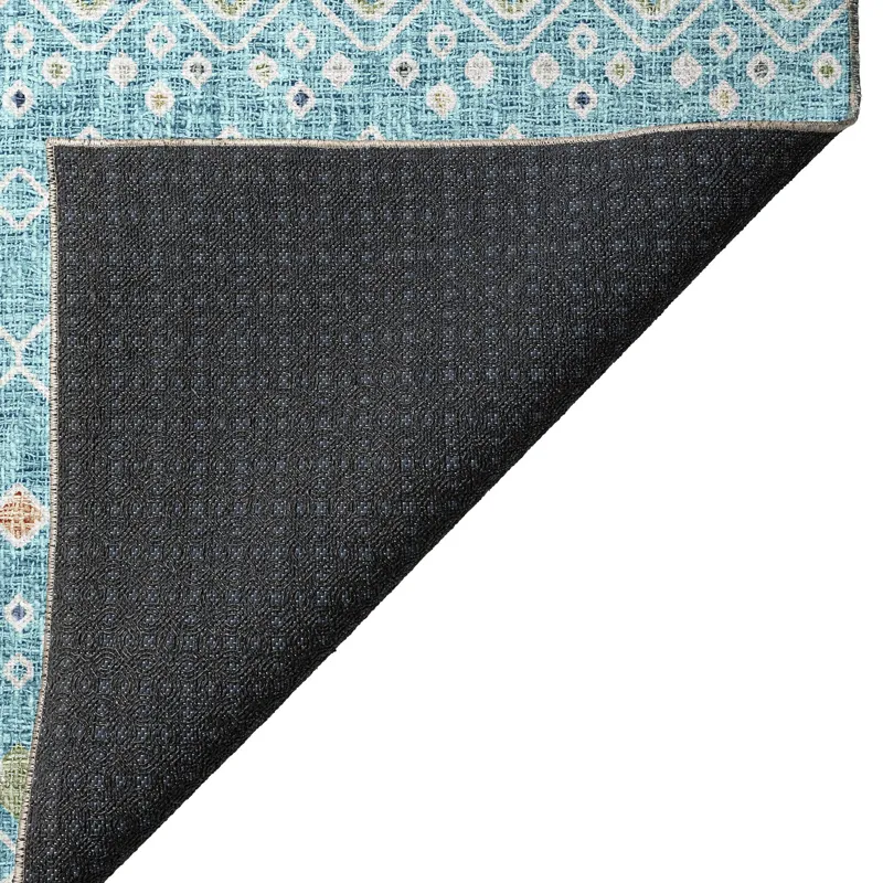 Luxury Washable Indoor/Outdoor Portico Teal 1\'8\" x 2\'6\" Rug