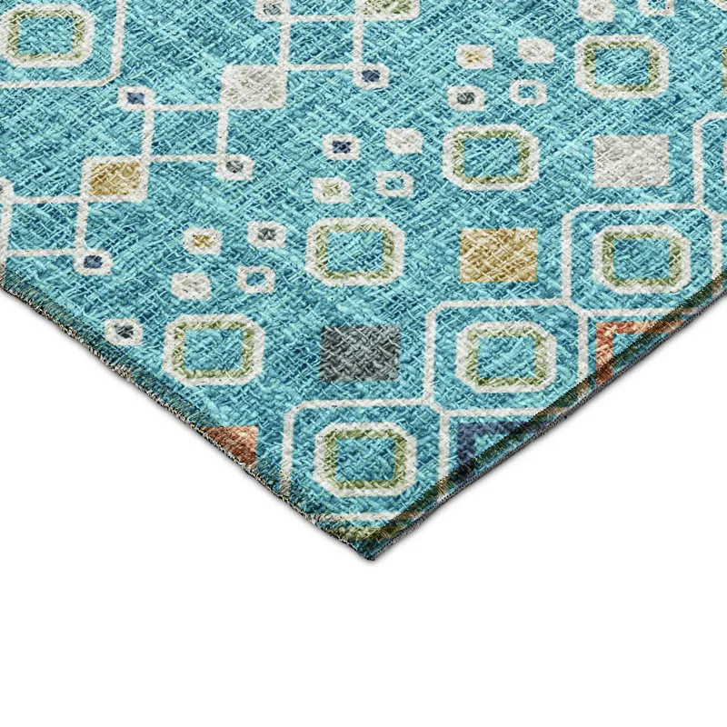 Luxury Washable Indoor/Outdoor Portico Teal 1\'8\" x 2\'6\" Rug