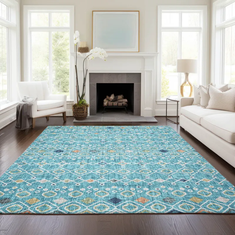 Luxury Washable Indoor/Outdoor Portico Teal 3\' x 5\' Rug