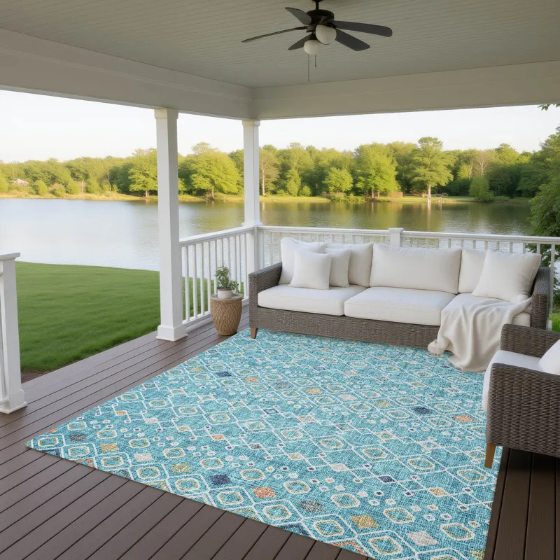 Luxury Washable Indoor/Outdoor Portico Teal 3\' x 5\' Rug