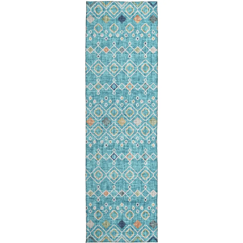 Luxury Washable Indoor/Outdoor Portico Teal 2\'3\" x 7\'6\" Runner Rug
