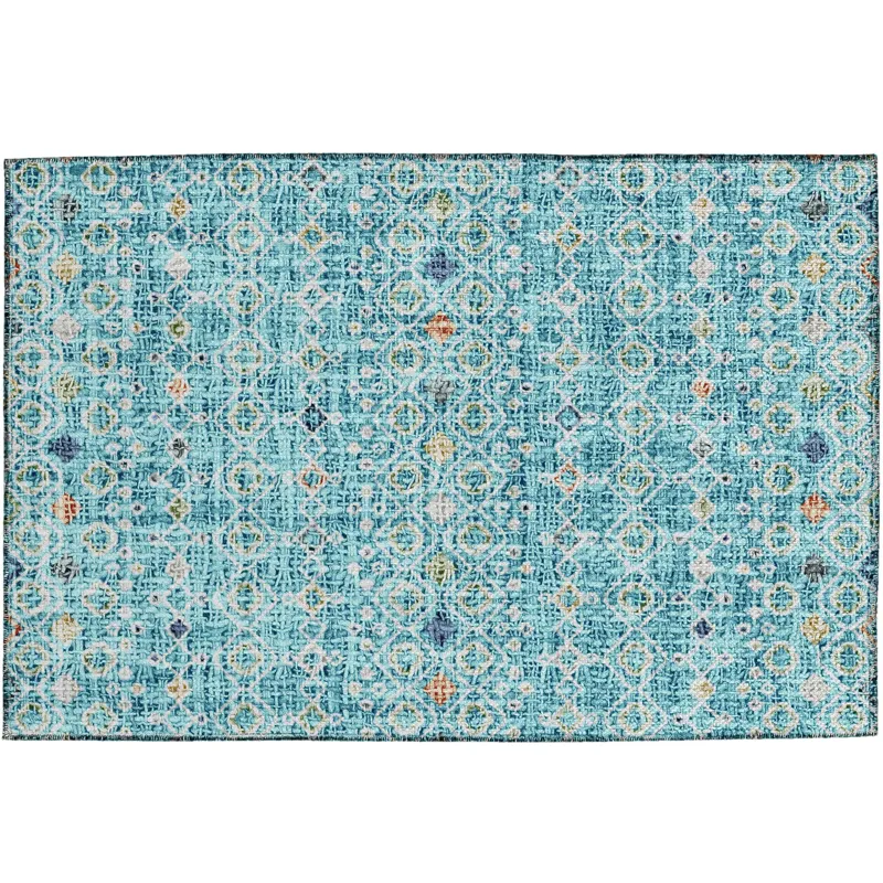 Luxury Washable Indoor/Outdoor Portico Teal 1\'8\" x 2\'6\" Rug