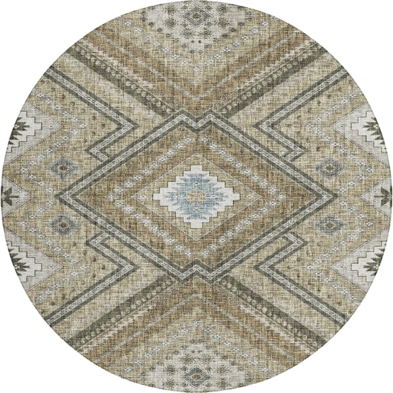Luxury Washable Indoor/Outdoor Portico Beige 8\' x 8\' Round Rug