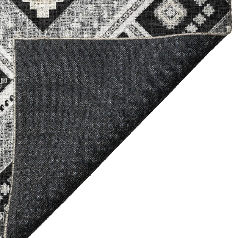 Luxury Washable Indoor/Outdoor Portico Black 2\'6\" x 3\'10\" Rug