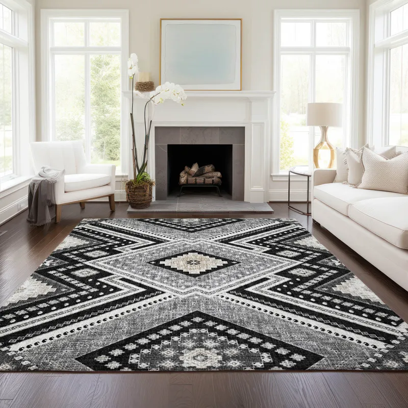 Luxury Washable Indoor/Outdoor Portico Black 2\'6\" x 3\'10\" Rug