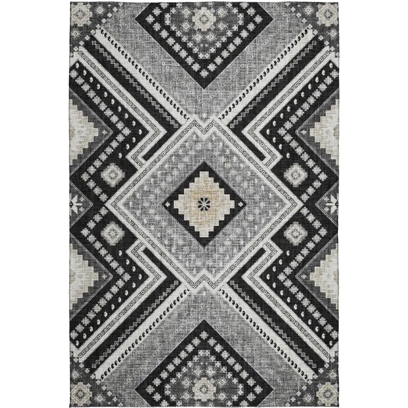 Luxury Washable Indoor/Outdoor Portico Black 2\'6\" x 3\'10\" Rug