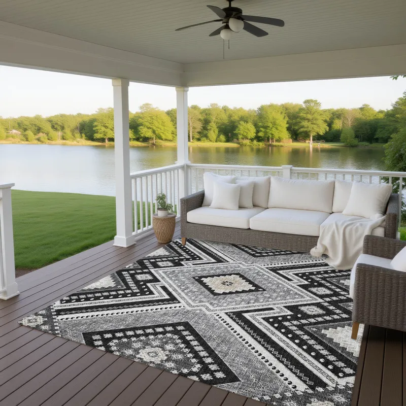 Luxury Washable Indoor/Outdoor Portico Black 2\'6\" x 3\'10\" Rug