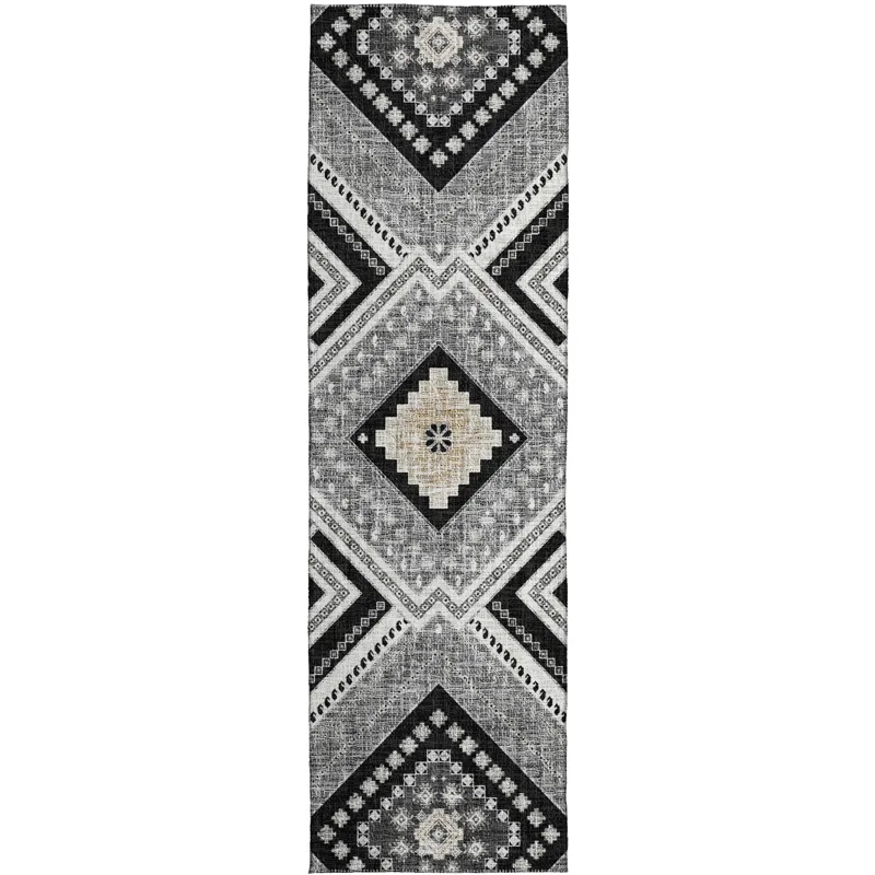 Luxury Washable Indoor/Outdoor Portico Black 2\'3\" x 7\'6\" Runner Rug