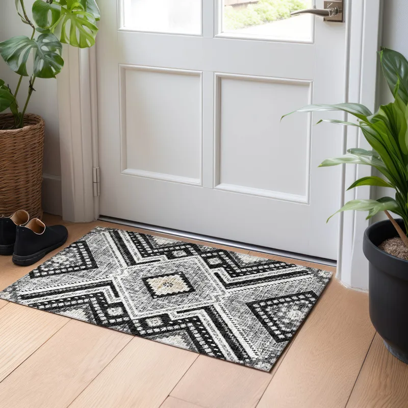 Luxury Washable Indoor/Outdoor Portico Black 1\'8\" x 2\'6\" Rug